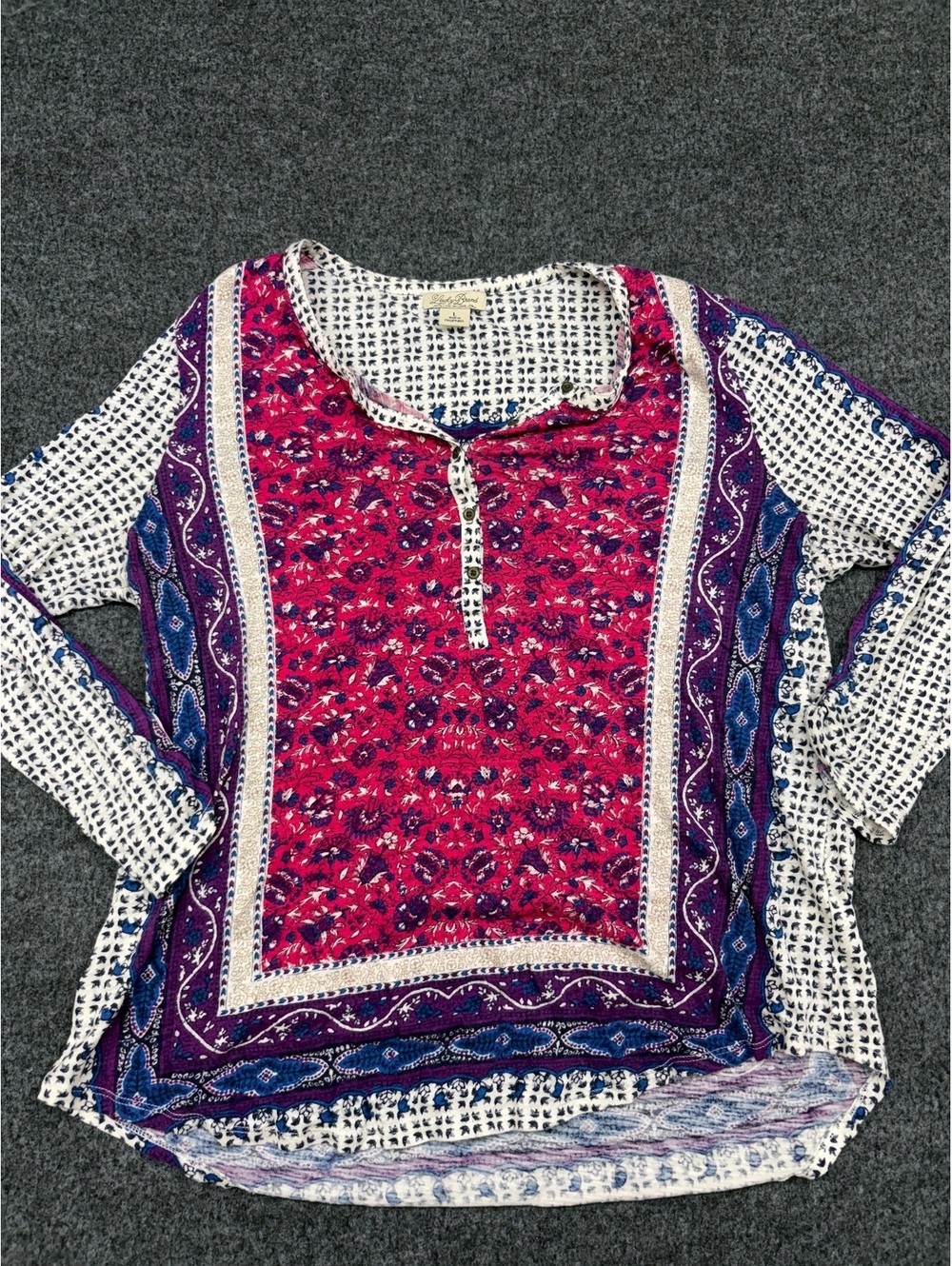Lucky Brand Women's Large Long Sleeve Printed Blouse